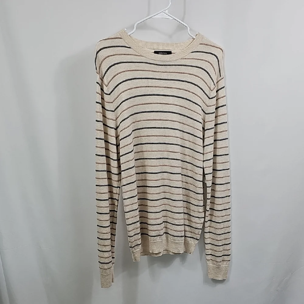 NWOT Nordstrom Men’s Cream Gray Striped Pullover Sweater M Long Sleeve Knit Wool